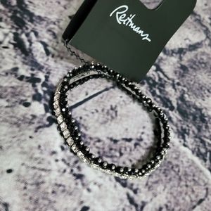 Reitmans Sparkle gemstone bracelet- black silver elasticized  shine